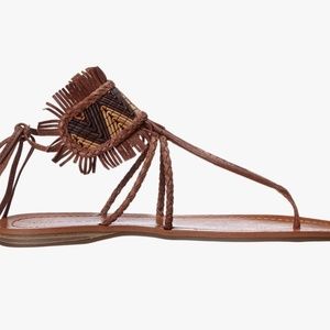 Lucky Brand Women’s Alibaster flat T-Strap sandal-Tan/Brown